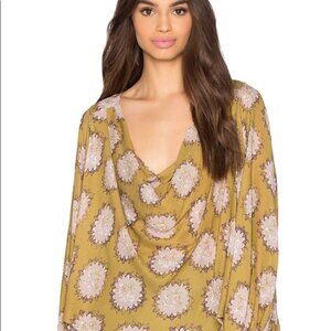 Free People Boho Green Lavender Floral Blouse XS XL